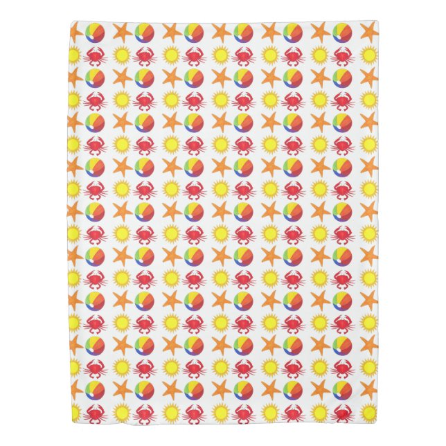 Beach Ball Sun Crab Starfish Summer Fun Seashore Duvet Cover (Front)
