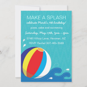Beach Ball Swimming Birthday Party Invitation