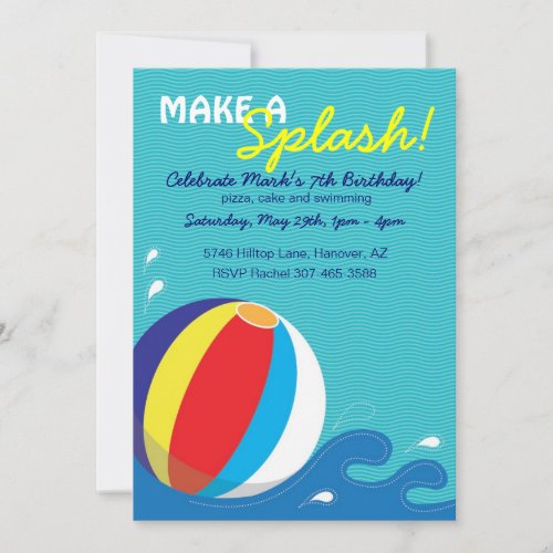 Beach Ball Swimming Birthday Pool Party Invitation
