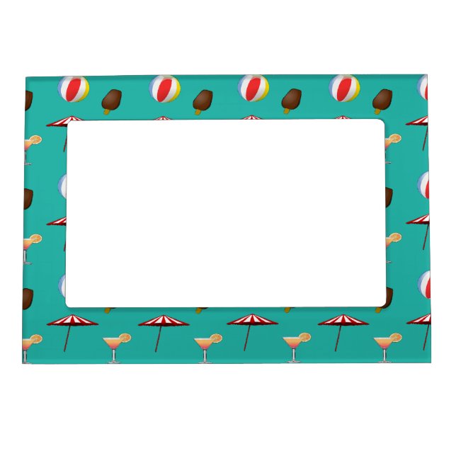Beach balls, ice cream and cocktail on green magnetic frame (Front)