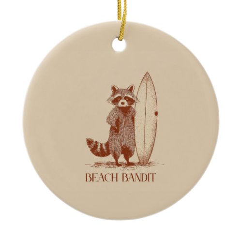 Beach Bandit Raccoon Surfer – Funny Vintage Ceramic Ornament