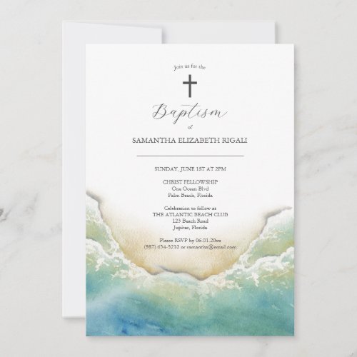 Beach Baptism Invitations Watercolor