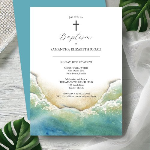 Beach Baptism Invitations Watercolor