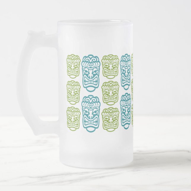 Beach Bar Party Retro Tiki  Frosted Glass Beer Mug (Left)