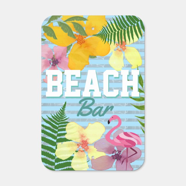 Beach Bar Pink Flamingo Luau Metal Sign (Front)