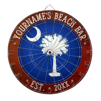 Beach Bar SOUTH CAROLINA FLAG Rustic Brown Border Dart Board