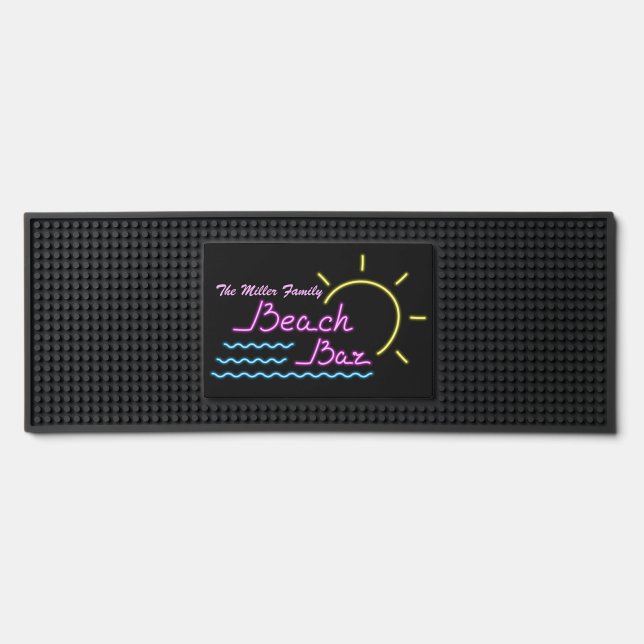 Beach Bar Tropical Neon Design Bar Mat (Front)