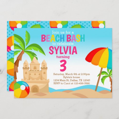 Beach Bash Birthday Party Invitation Invite