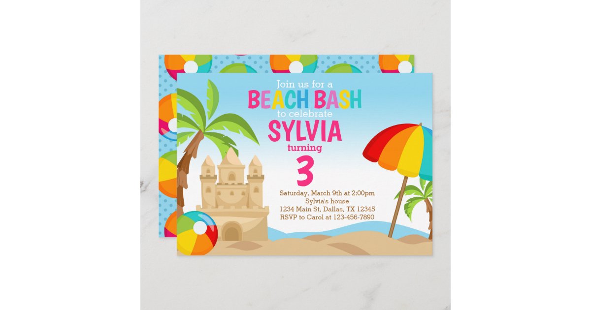 Beach Bash Birthday Party Invitation Invite | Zazzle