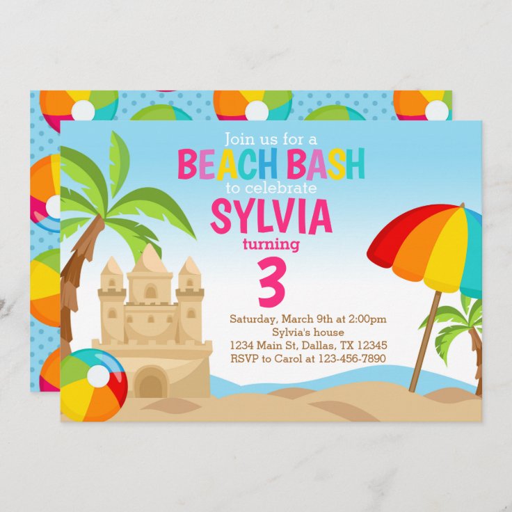 Beach Bash Birthday Party Invitation Invite | Zazzle