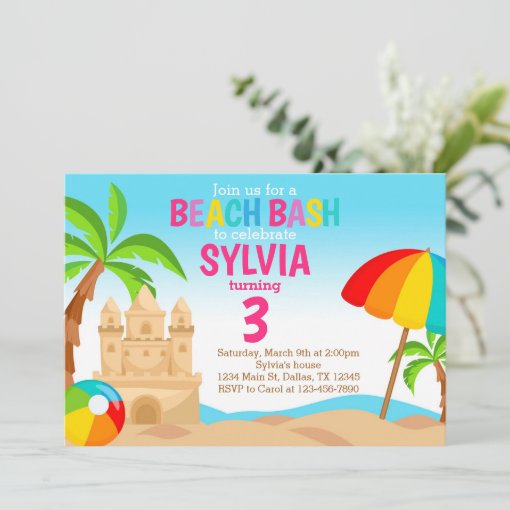 Beach Bash Birthday Party Invitation Invite | Zazzle