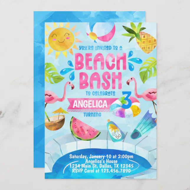 Beach Bash Pool Party Birthday Invitation Invite | Zazzle