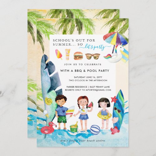 Beach Bash  Schools Out Summer Party Invitation