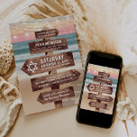 Beach Bat Mitzvah | Star of David Invitation<br><div class="desc">Ocean themed bat mitzvah invitations featuring a lush sunset sandy beach,  string twinkle lights and your wording written on a rustic wooden signpost.</div>