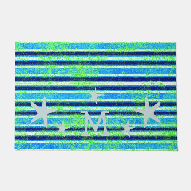 Beach Batik Stripes and Starfish Doormat (Front)