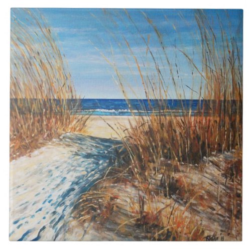 Beach Beautiful Sand Dunes Painting Ceramic Tile