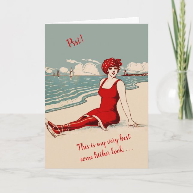 Beach Beauty Humor Come Hither Valentine Card (Front)