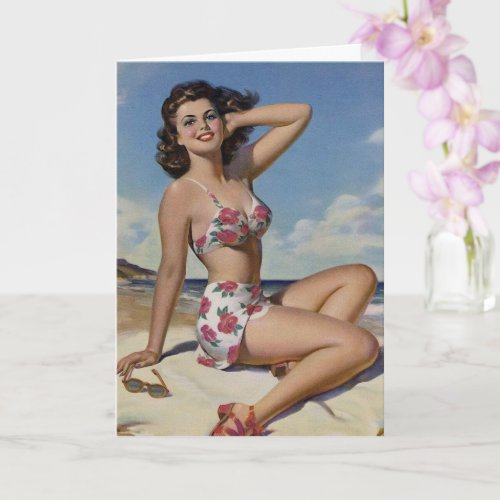 Beach Beauty Pin Up Girl Art Greeting Card