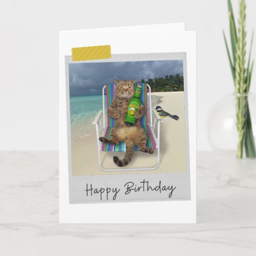 Beach Beer Cat Funny Birthday Card