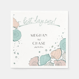 Beach Best Day Ever Seashells Coral and Teal Napkins
