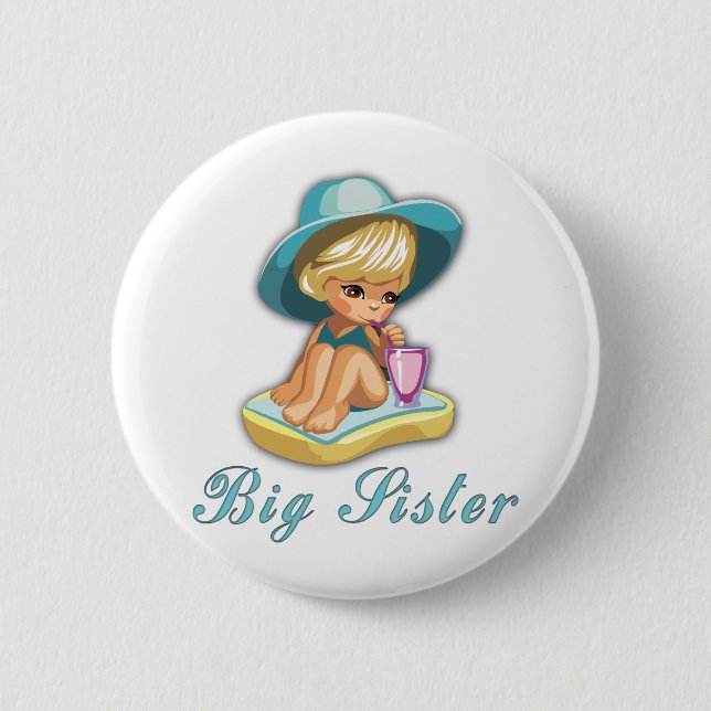 Beach Big Sister Pinback Button (Front)
