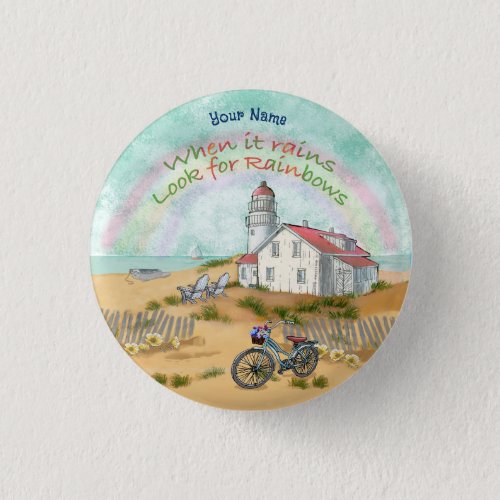 Beach Bike Lighthouse custom name round button