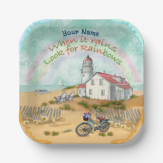 Beach Bike Lighthouse  Paper Plates (Front)