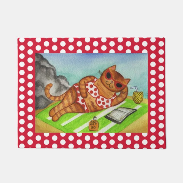 Beach Bikini Cat Doormat  (Front)