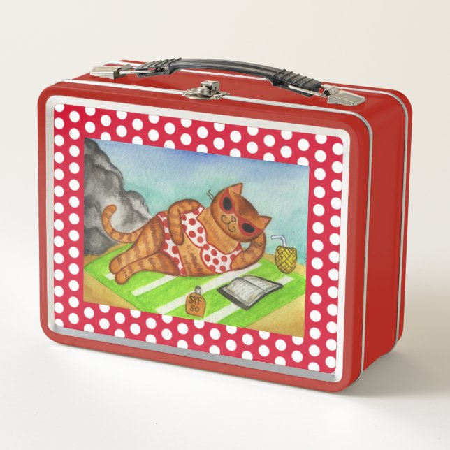 Beach Bikini Cat Lunchbox  (Front)