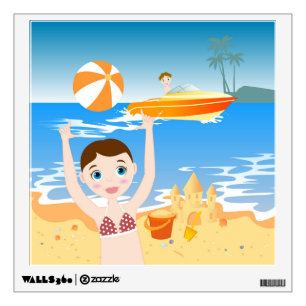 Beach bikini girl has a birthday party wall decal