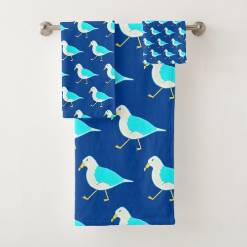 Beach Bird Art Blue Seagulls Bath Towel Set