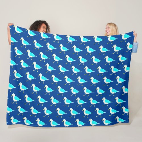 Beach Bird Art Blue Seagulls Fleece Blanket