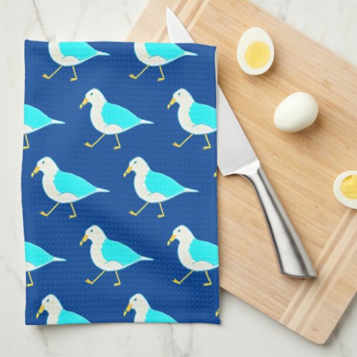 Beach Bird Art Blue Seagulls Kitchen Towel