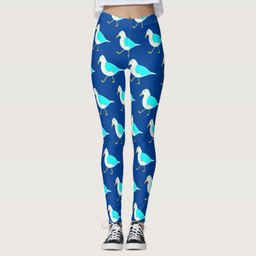 Beach Bird Art Blue Seagulls Leggings