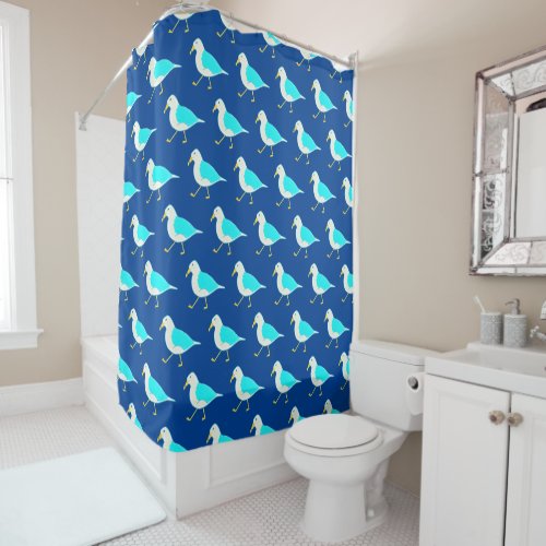 Beach Bird Art Blue Seagulls Shower Curtain