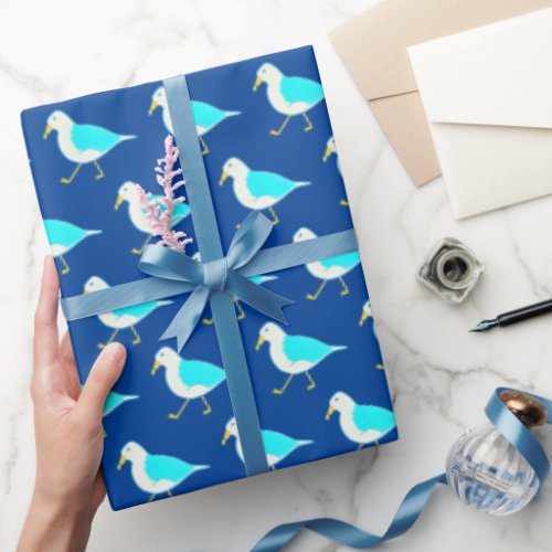 Beach Bird Art Blue Seagulls Wrapping Paper