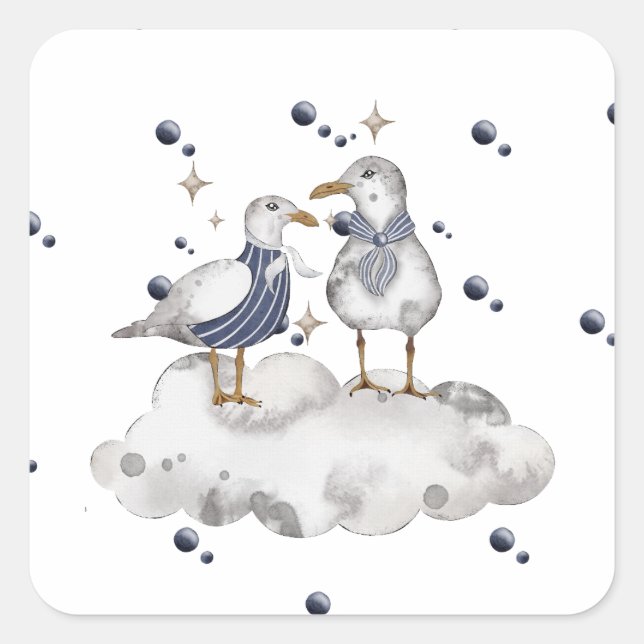 Beach Birds Square Sticker (Front)
