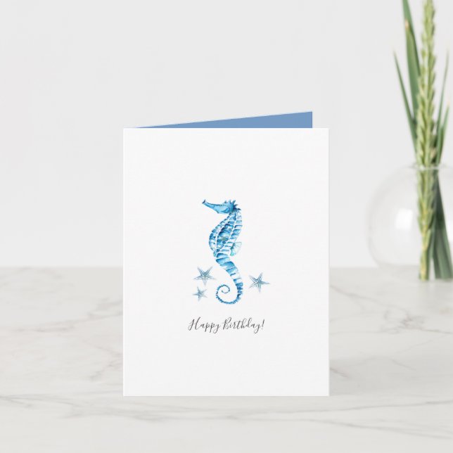 Beach Birthday Card Watercolor Seahorse (Front)