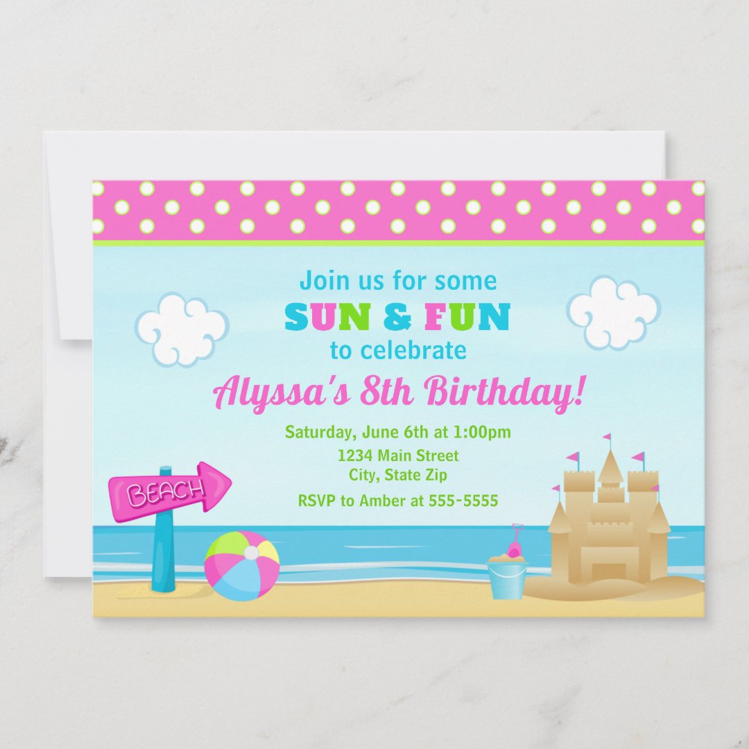 Beach Birthday Invitation Beach Party Girl Zazzle