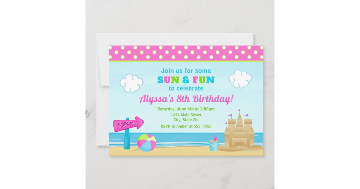 Beach Birthday Invitation Beach Party Girl | Zazzle