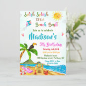 Beach birthday invitation Pool party invitation (Standing Front)