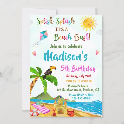 Beach birthday invitation Pool party invitation