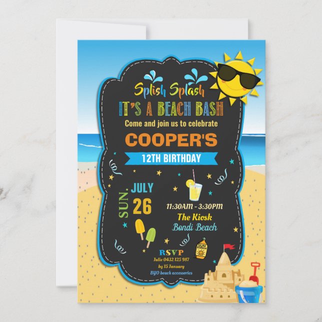 Beach Birthday Party Bash Sand Castle Summer Boy Invitation (Front)