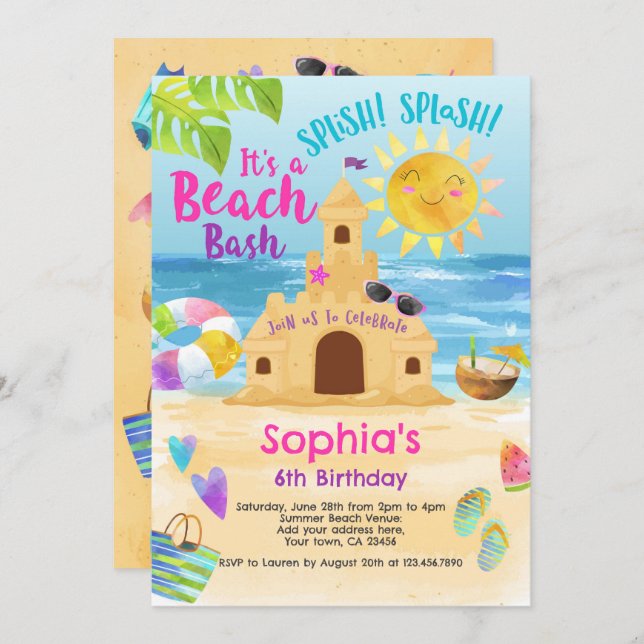 Beach Birthday Party Invitation (Front/Back)