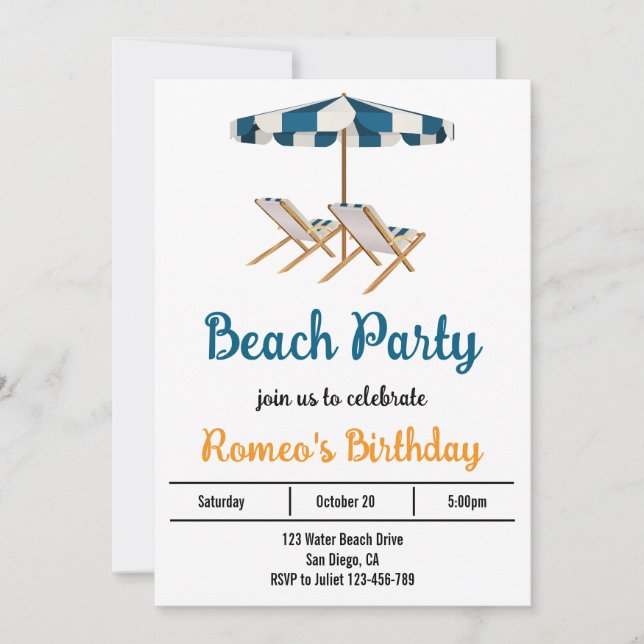 Beach Birthday Party Invitation (Front)