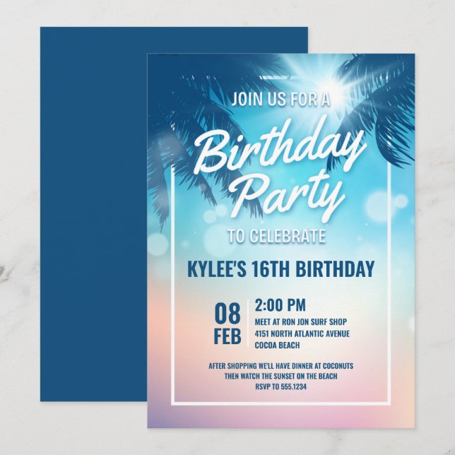 Beach Birthday Party Invitation (Front/Back)