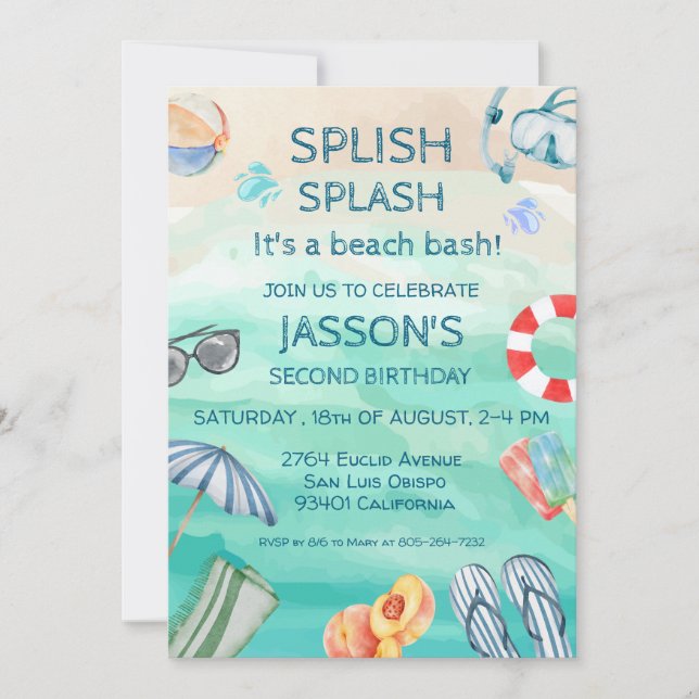 Beach Birthday Party Invitation (Front)