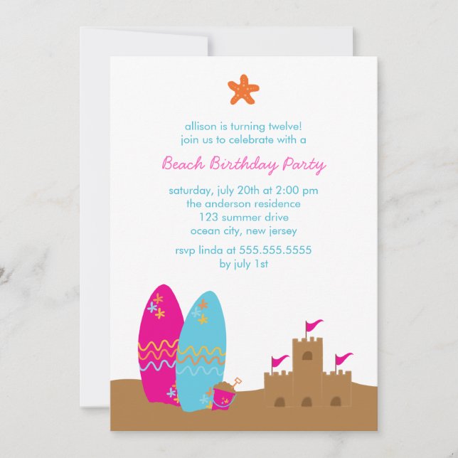 Beach Birthday Party Invitations (Front)
