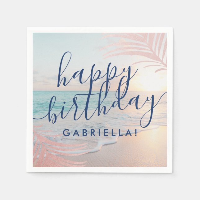 Beach Birthday Party Personalized Cocktail Napkins (Front)