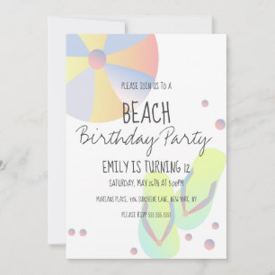 Beach Birthday Party Pool Flip Flop Ball Invitation